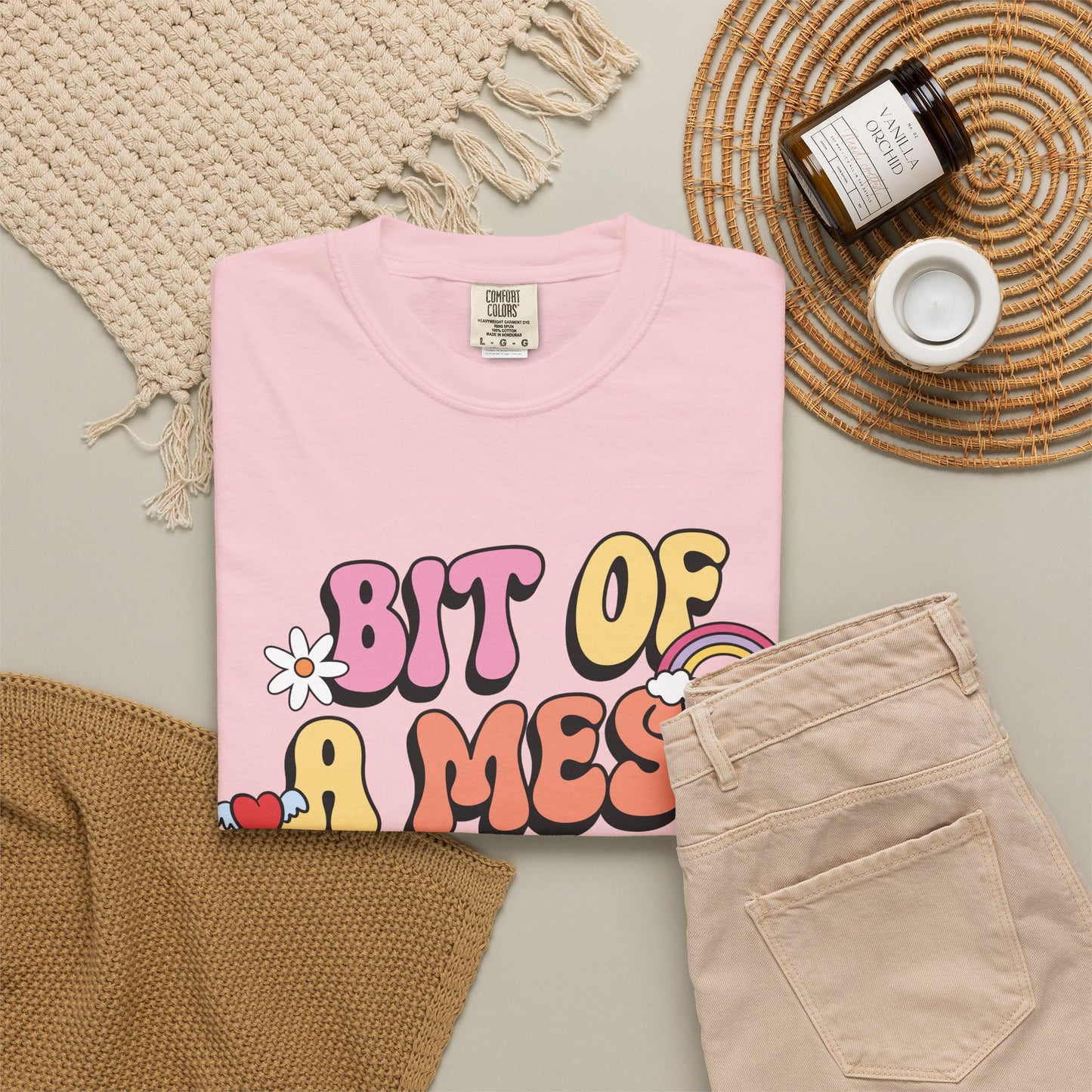 Graphic T-Shirt — "A Bit Of A Mess " Colorful Retro Quote Tee