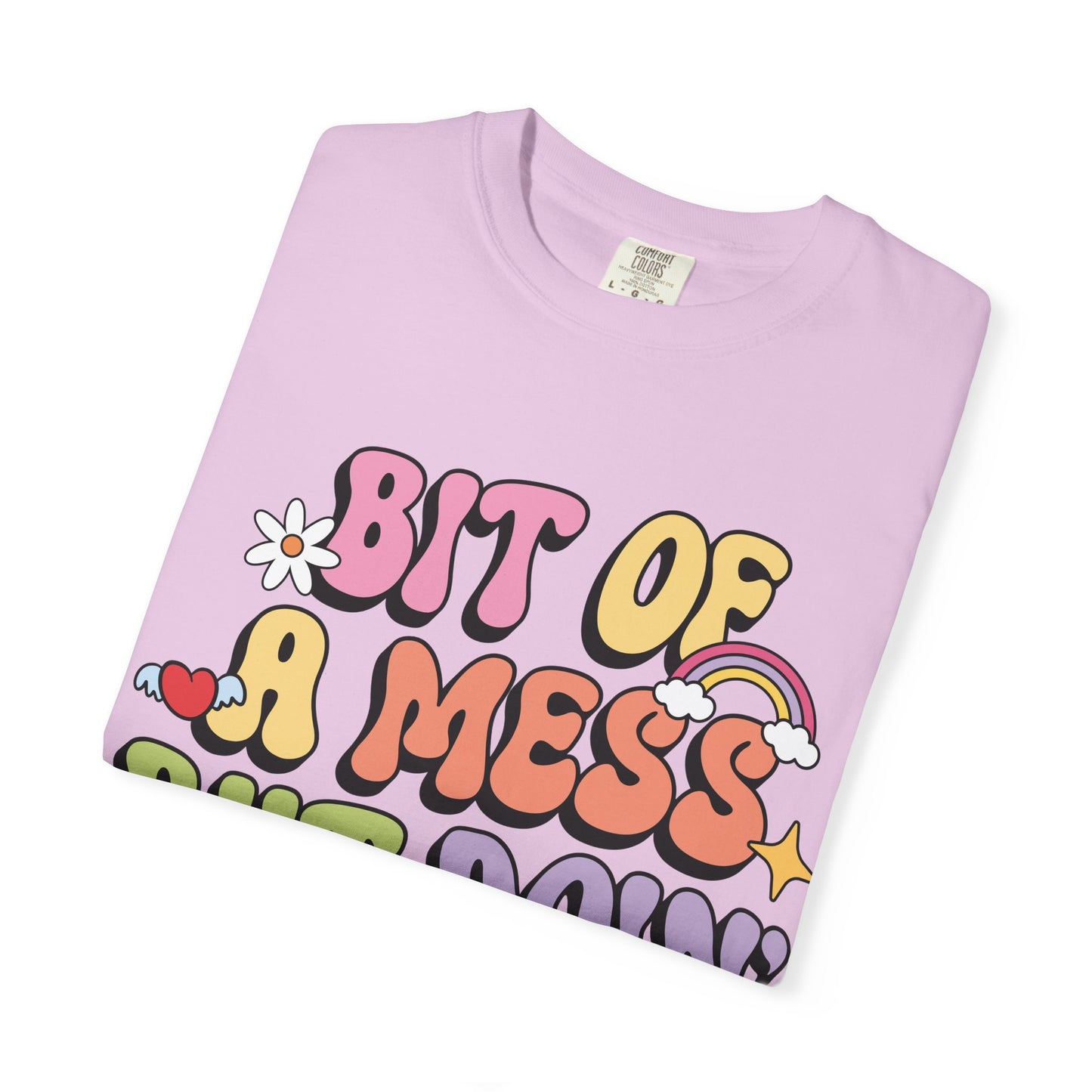 Graphic T-Shirt — "A Bit Of A Mess " Colorful Retro Quote Tee
