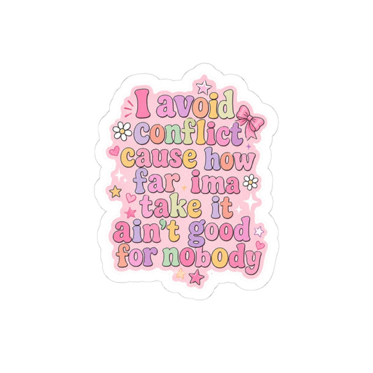 International *Avoid Conflict Pastel Sticker — Funny Self-Care Laptop Decal