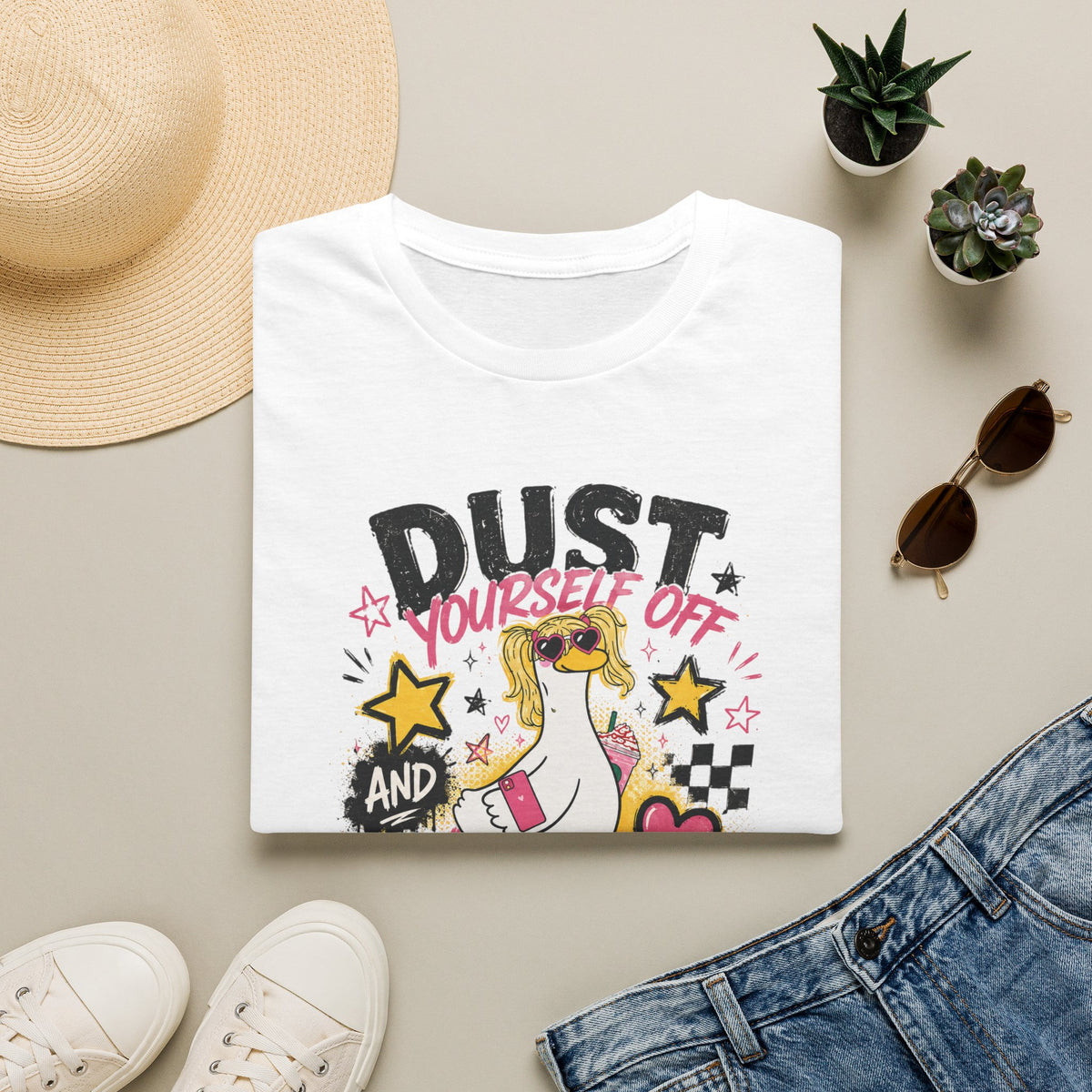 T-Shirt — "Dust Yourself Off" Inspirational Graphic Tee (Unicorn, Motivational Quote)