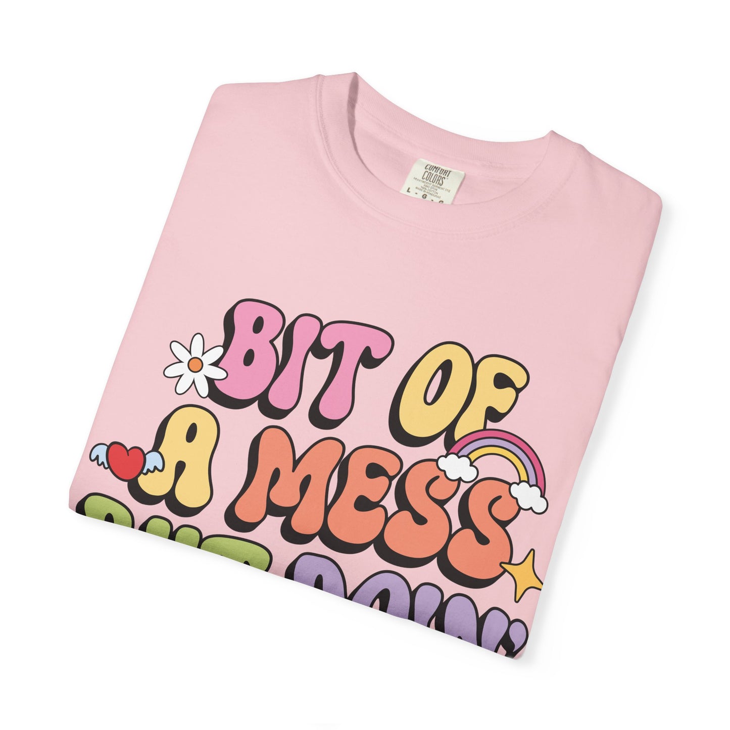 Graphic T-Shirt — "A Bit Of A Mess " Colorful Retro Quote Tee