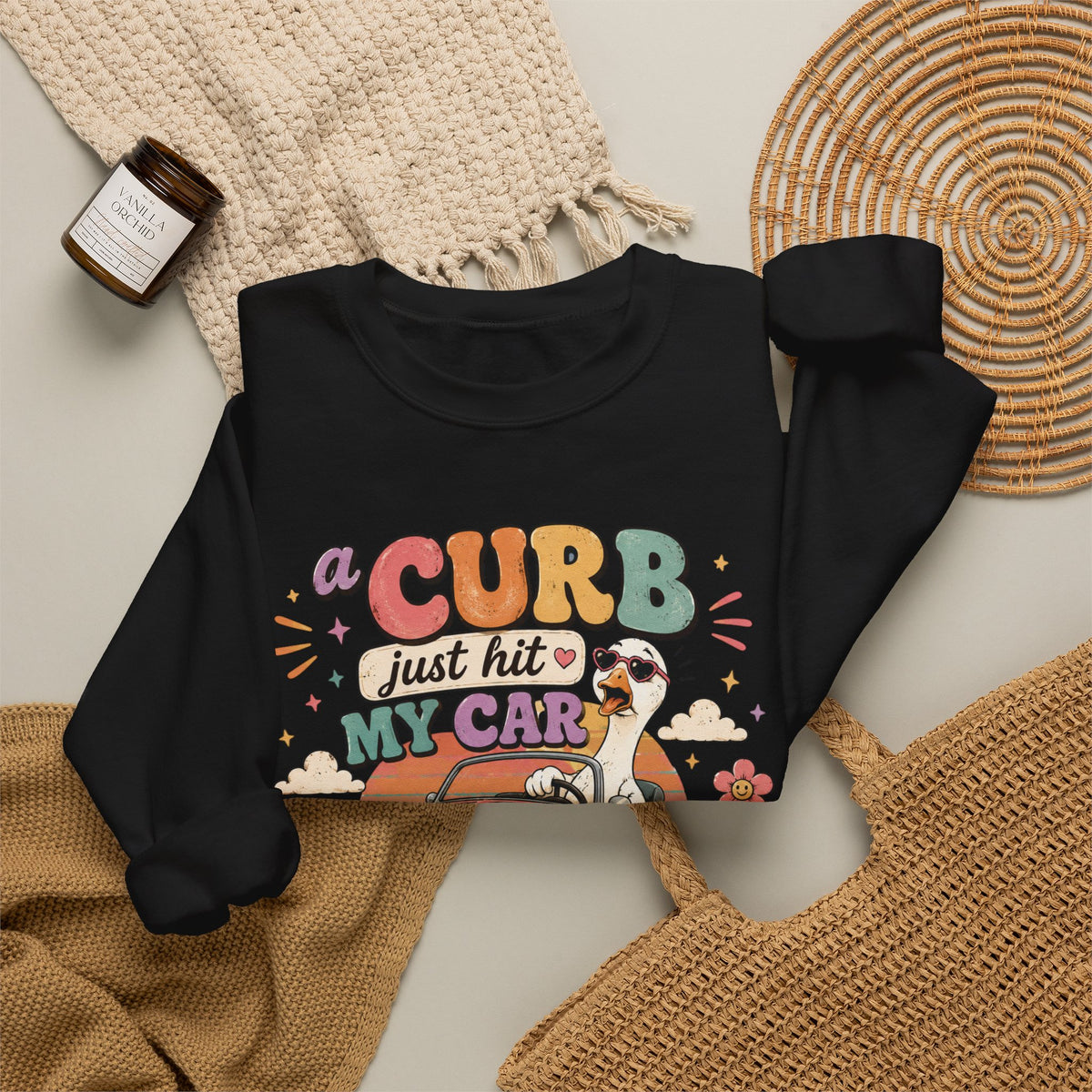 Crew Neck "A Curb Just Hit My Car Y'all" Graphic Sweatshirt