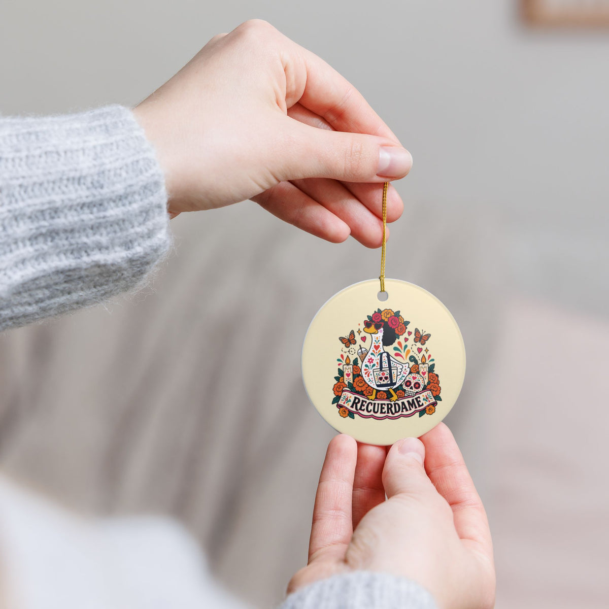 Day of the Dead 'Recuérdame' Ceramic Ornament — Sugar Skull Bird Memorial Decoration