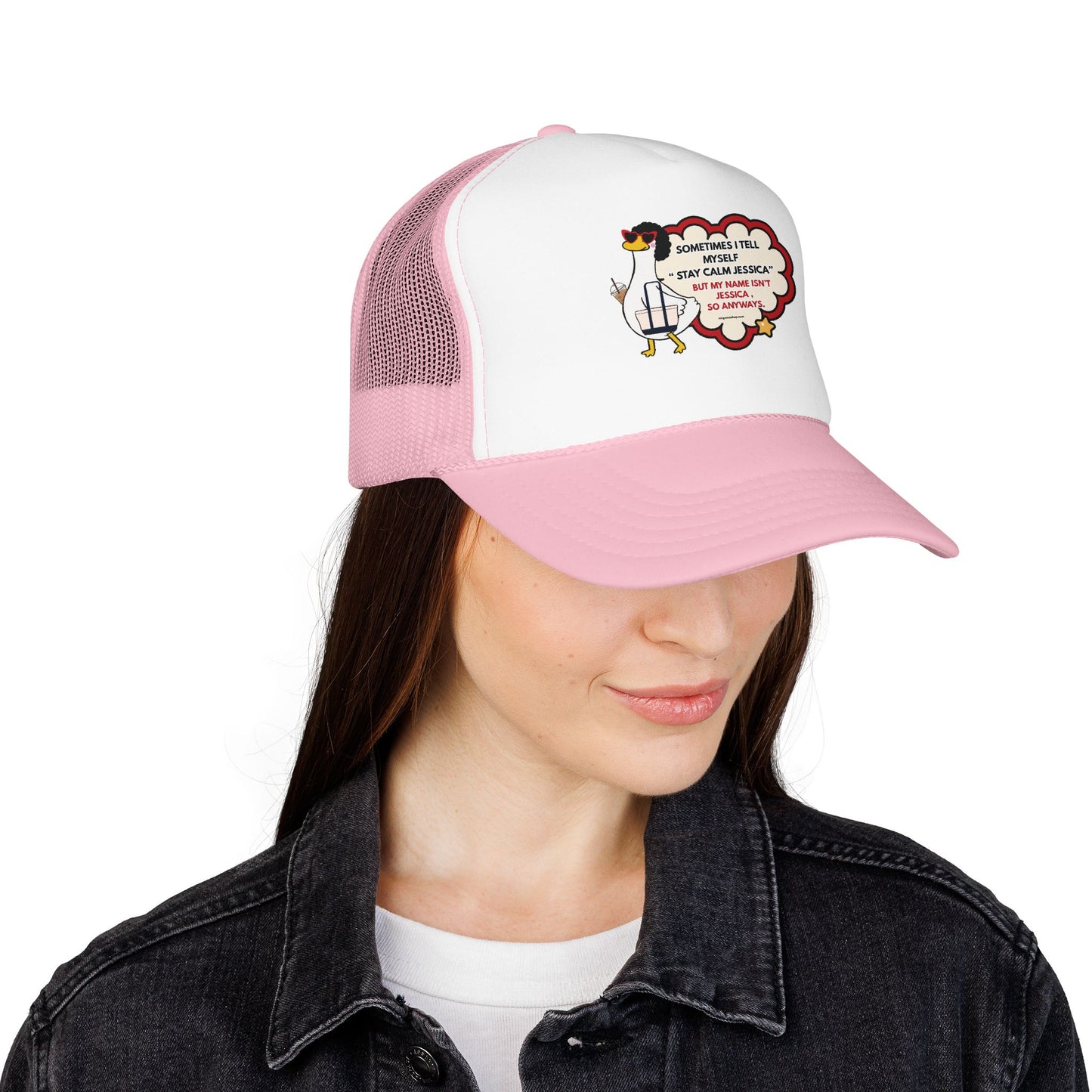 Trucker Hat — “Sometimes I Tell Myself ‘Stay Calm Jessica’” Mesh Foam Cap