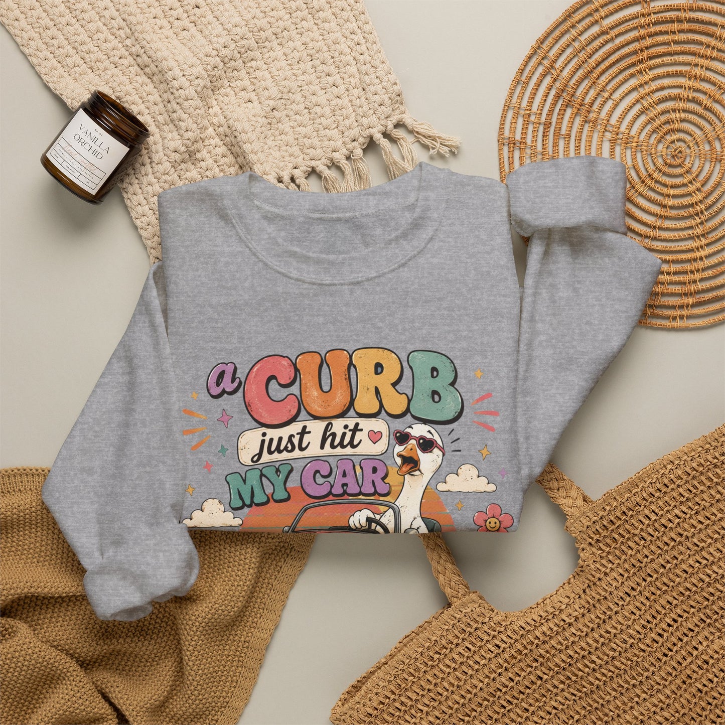 Crew Neck "A Curb Just Hit My Car Y'all" Graphic Sweatshirt
