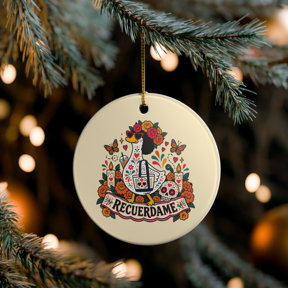 Day of the Dead 'Recuérdame' Ceramic Ornament — Sugar Skull Bird Memorial Decoration