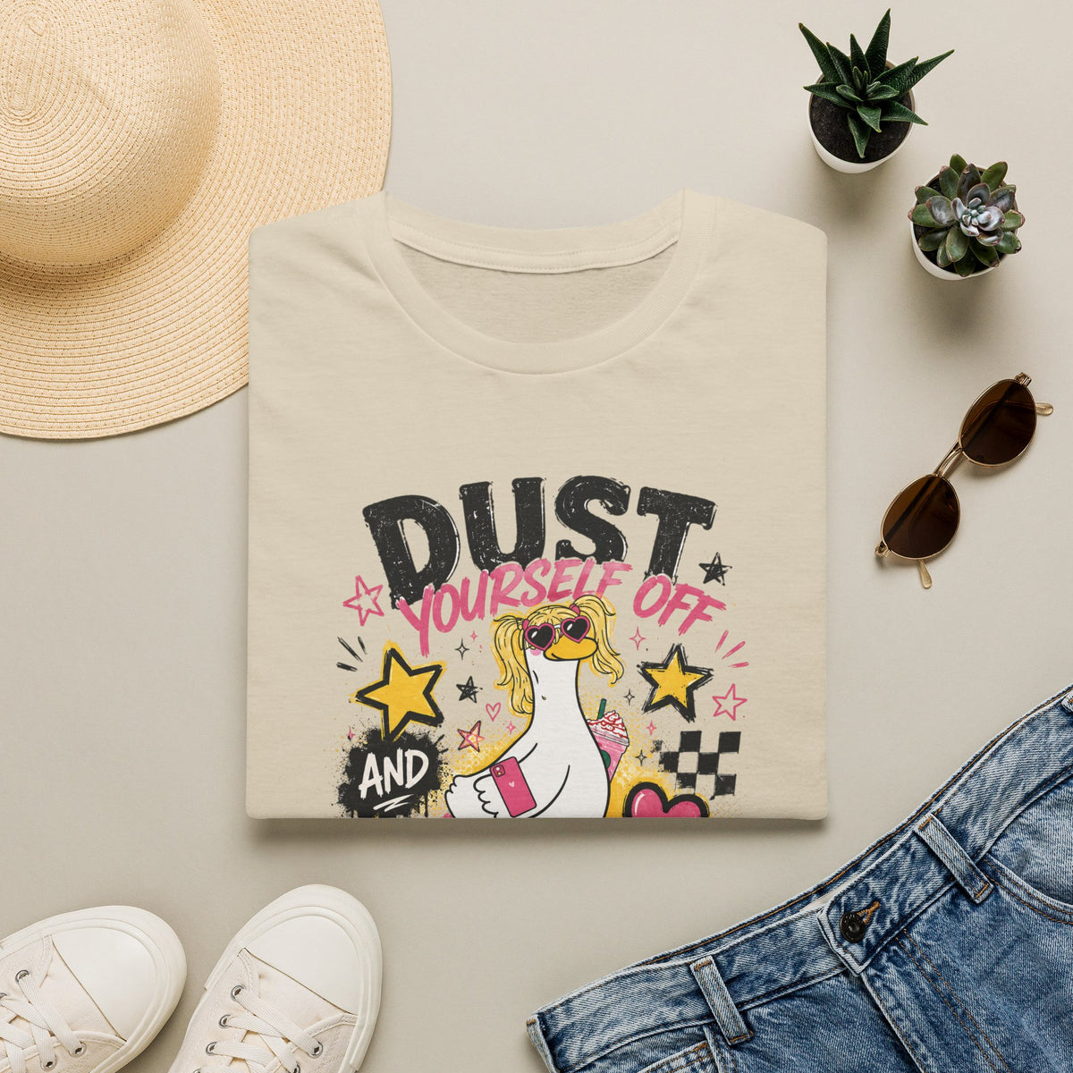 T-Shirt — "Dust Yourself Off" Inspirational Graphic Tee (Unicorn, Motivational Quote)