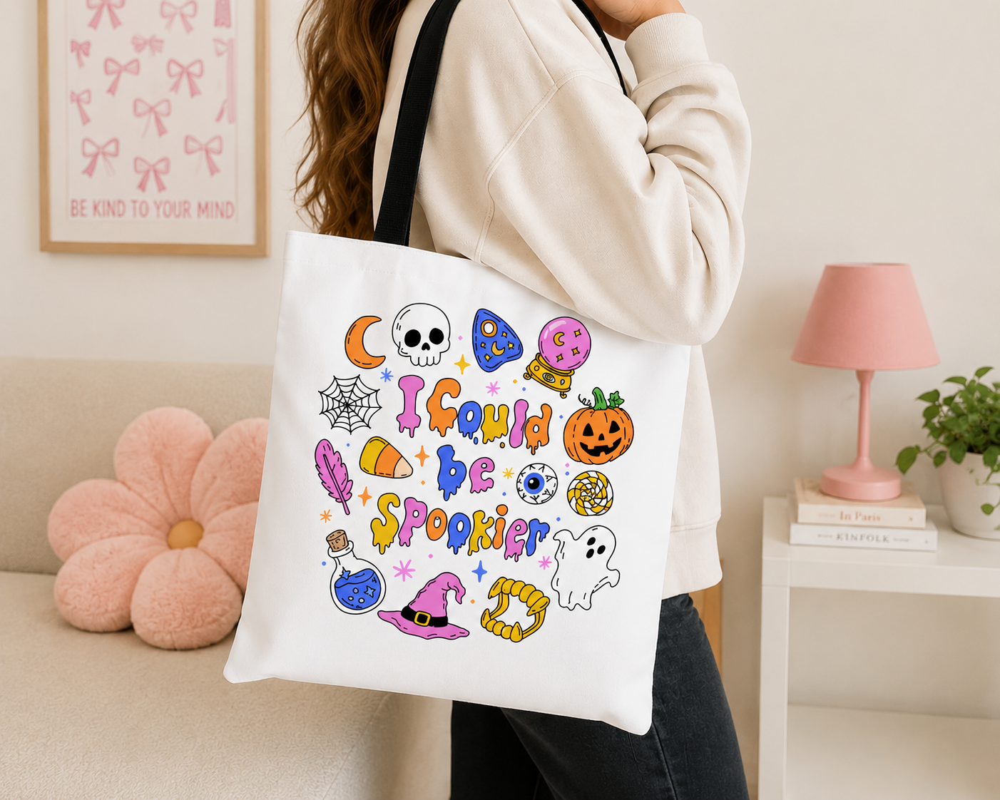 Halloween Doodle Tote Bag — "I Could Be Spookier"