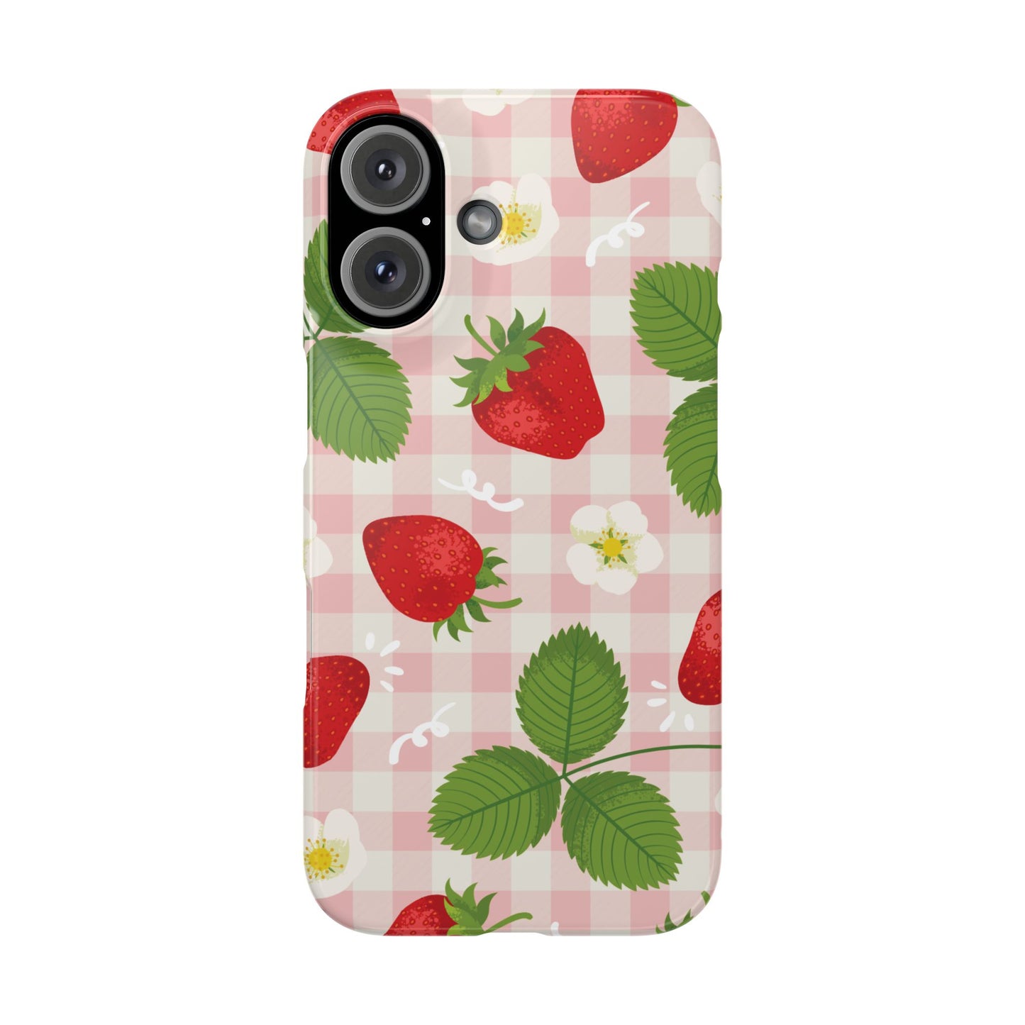 Strawberry Picnic Slim Phone Case — Cute Pink Gingham Fruit Pattern