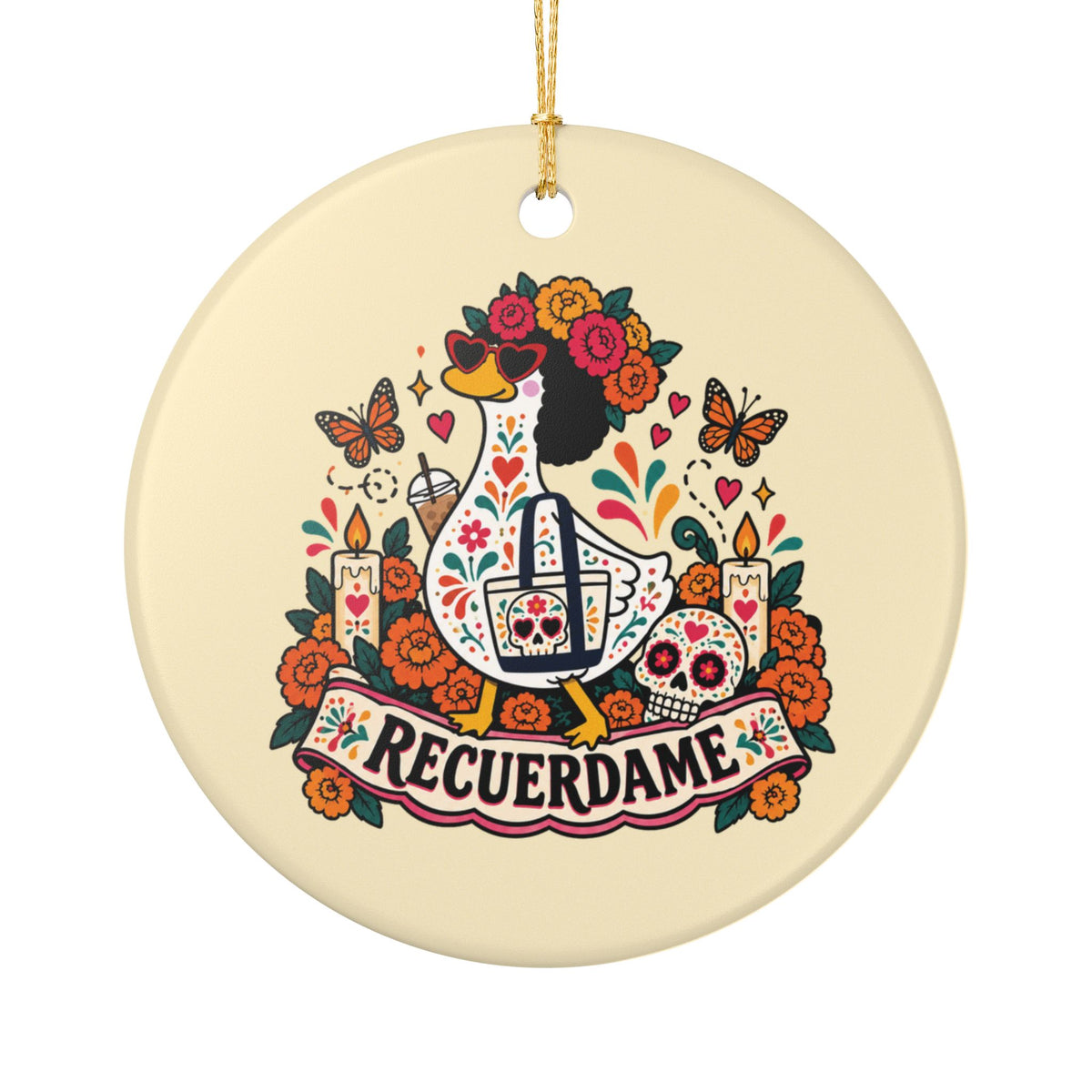 Day of the Dead 'Recuérdame' Ceramic Ornament — Sugar Skull Bird Memorial Decoration