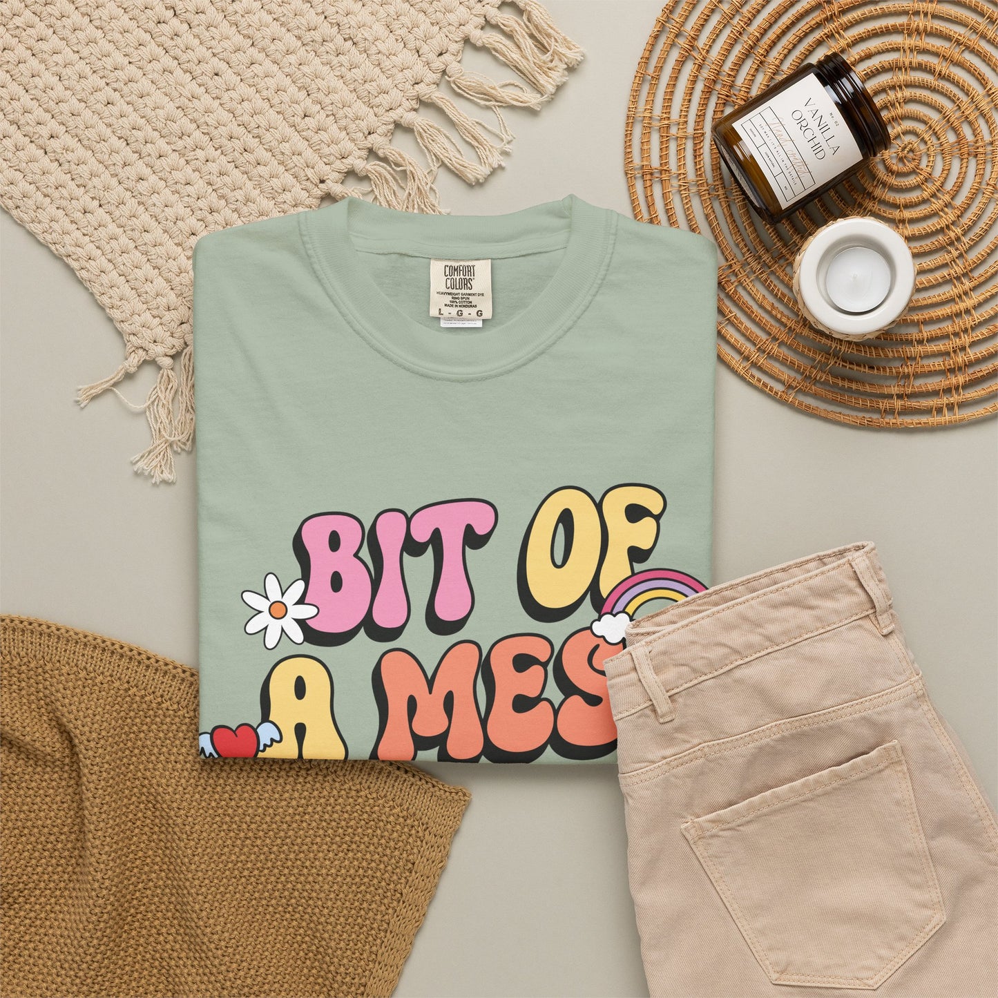 Graphic T-Shirt — "A Bit Of A Mess " Colorful Retro Quote Tee