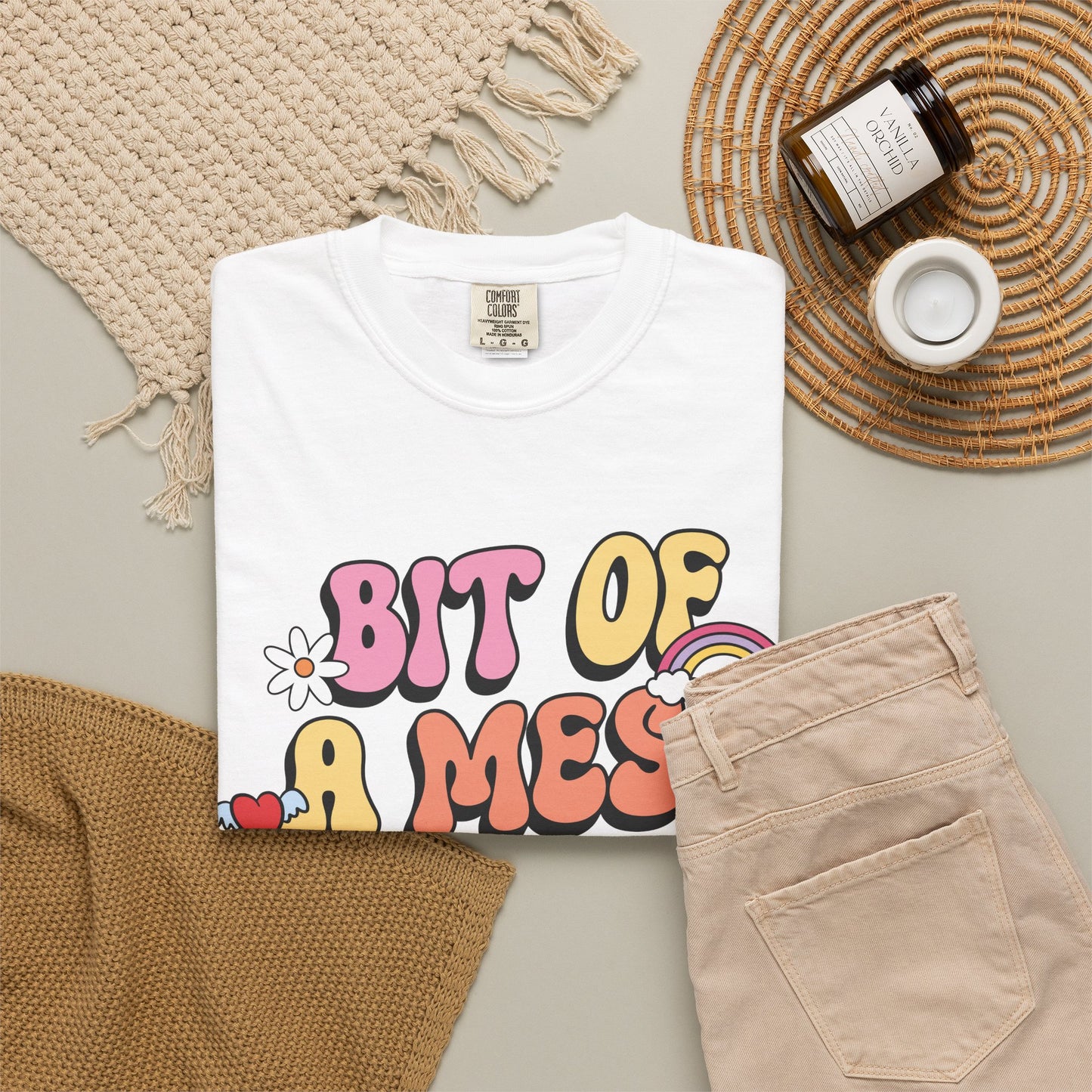 Graphic T-Shirt — "A Bit Of A Mess " Colorful Retro Quote Tee