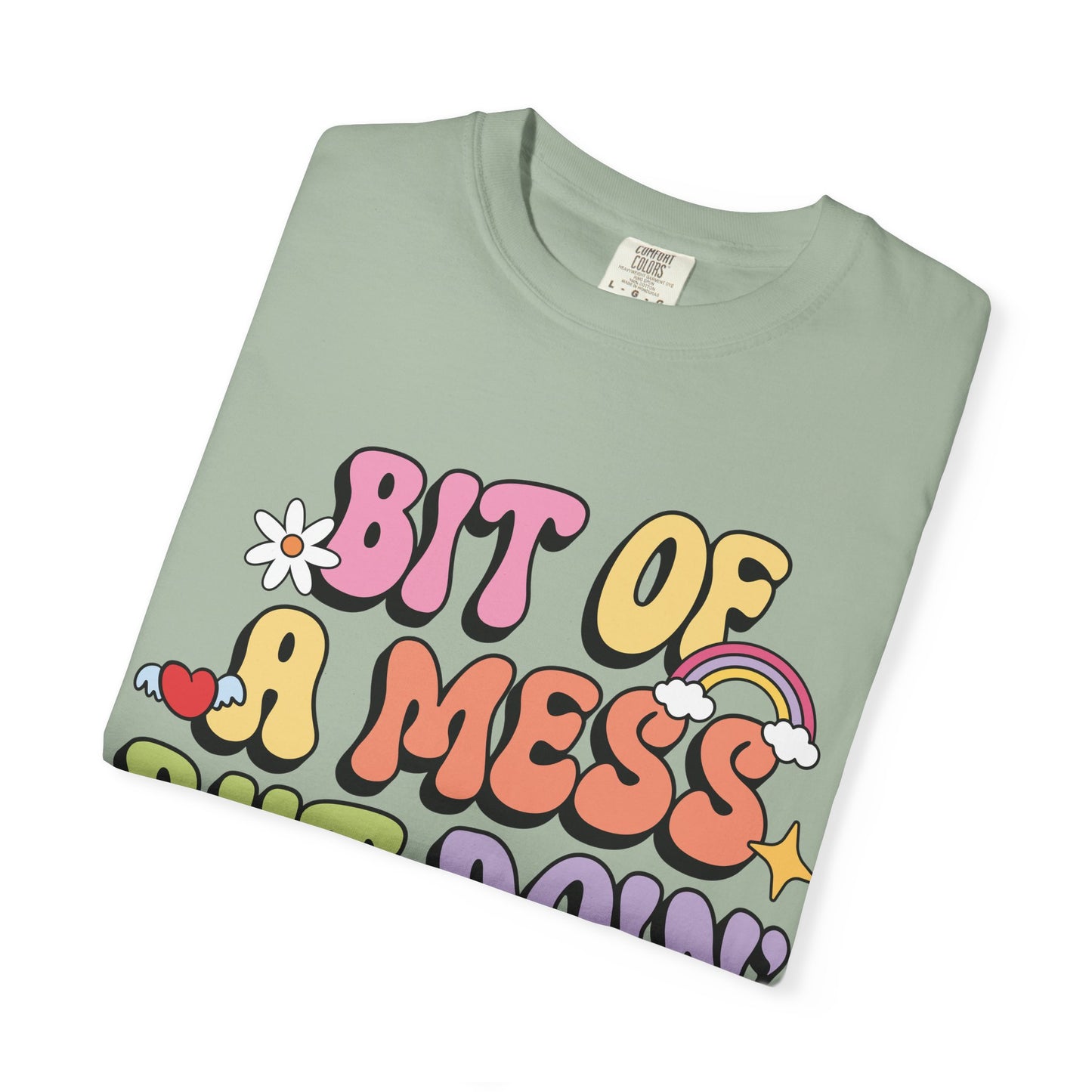 Graphic T-Shirt — "A Bit Of A Mess " Colorful Retro Quote Tee
