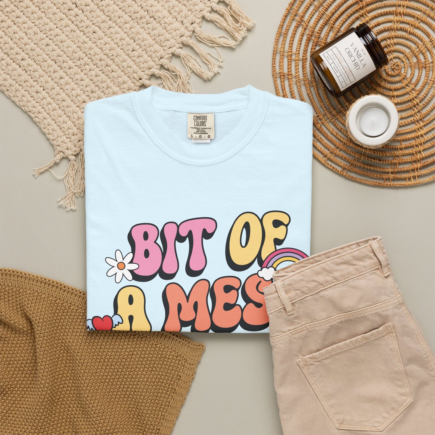 Graphic T-Shirt — "A Bit Of A Mess " Colorful Retro Quote Tee