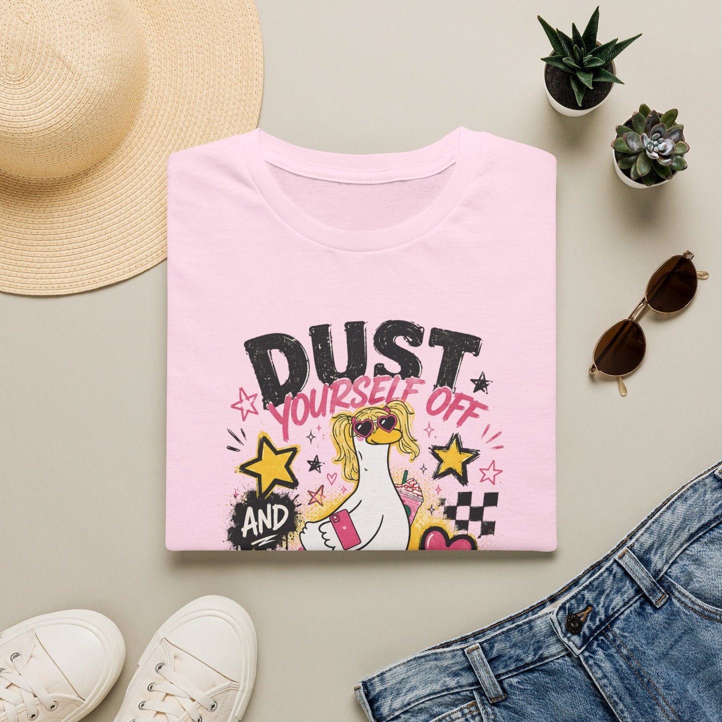 T-Shirt — "Dust Yourself Off" Inspirational Graphic Tee (Unicorn, Motivational Quote)