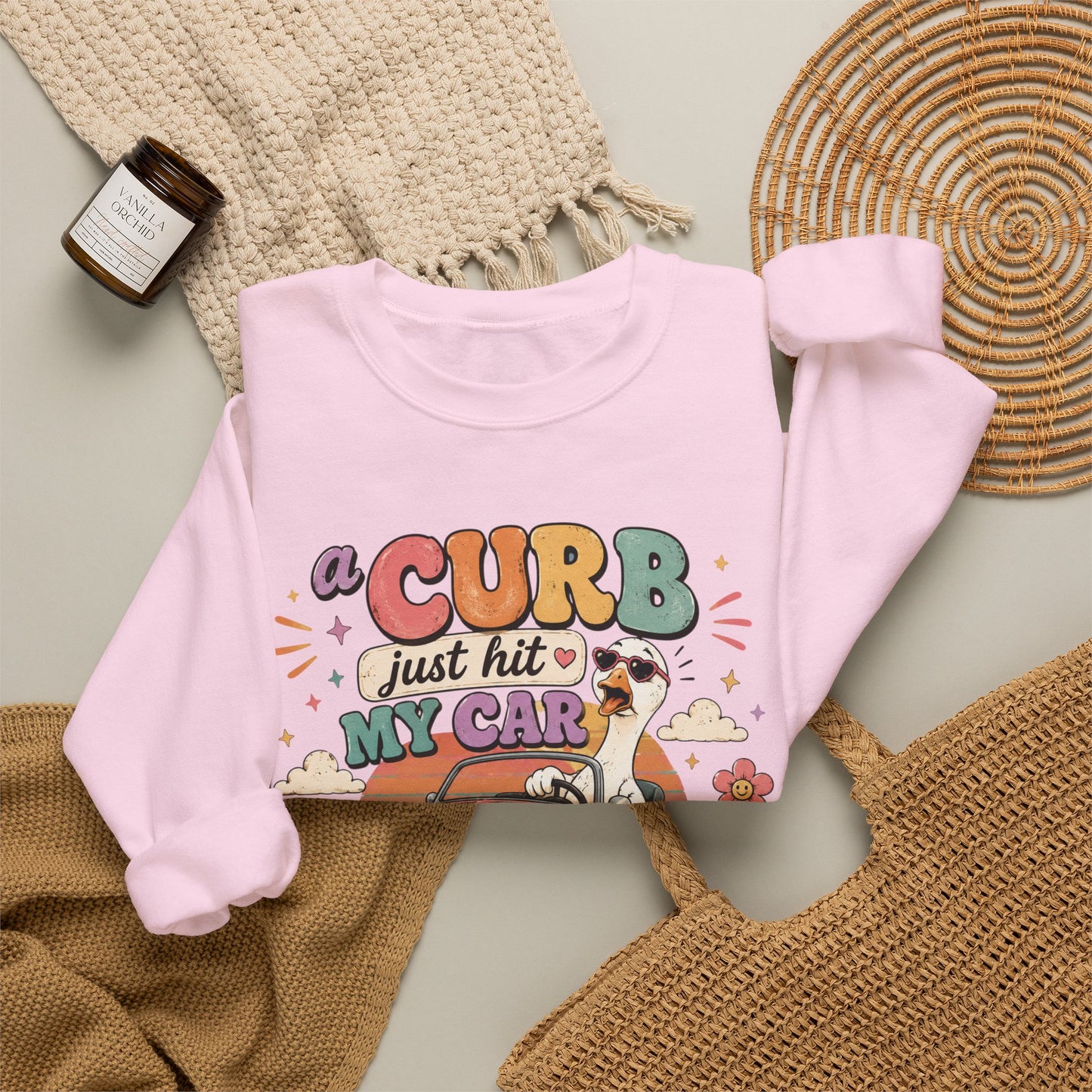 Crew Neck "A Curb Just Hit My Car Y'all" Graphic Sweatshirt