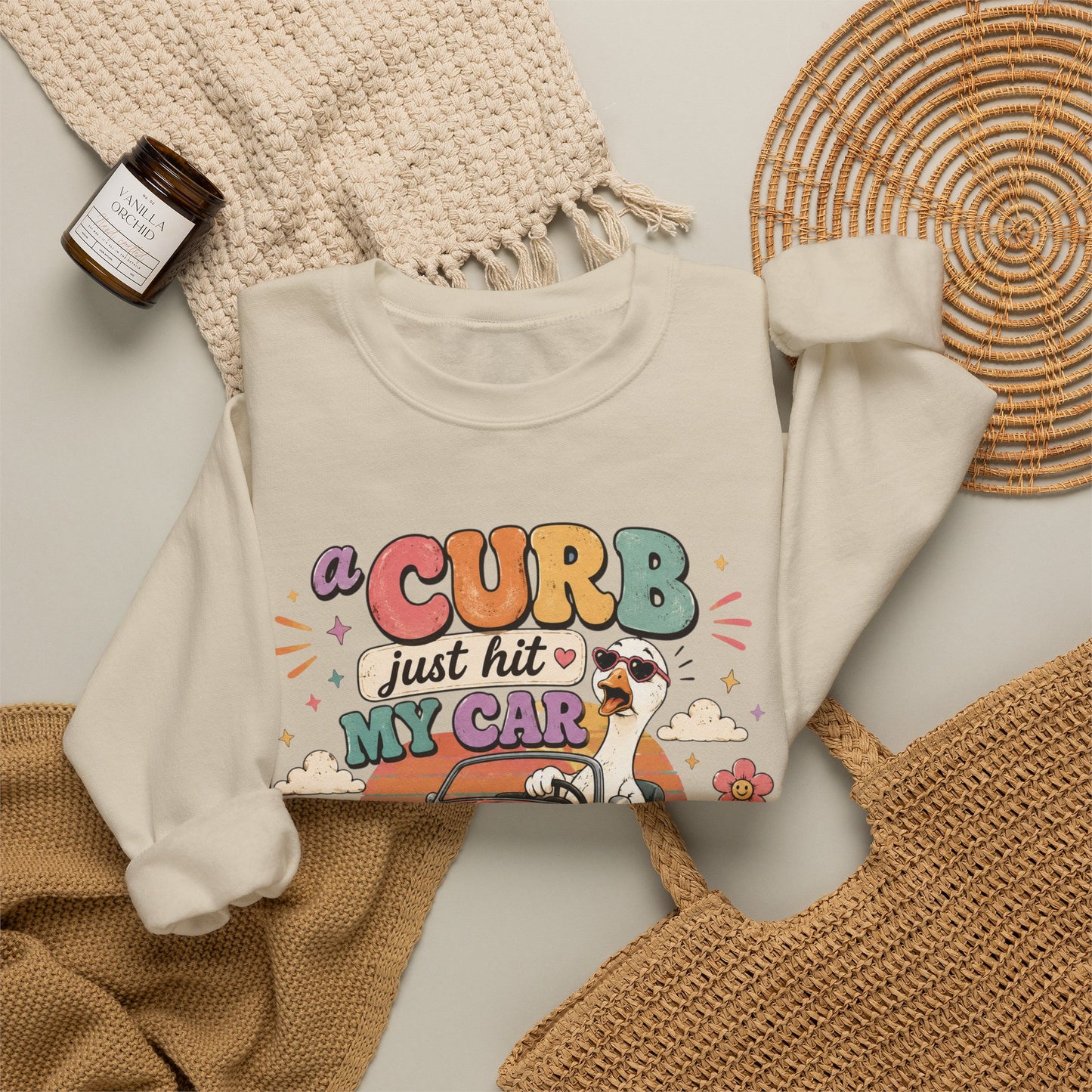 Crew Neck "A Curb Just Hit My Car Y'all" Graphic Sweatshirt