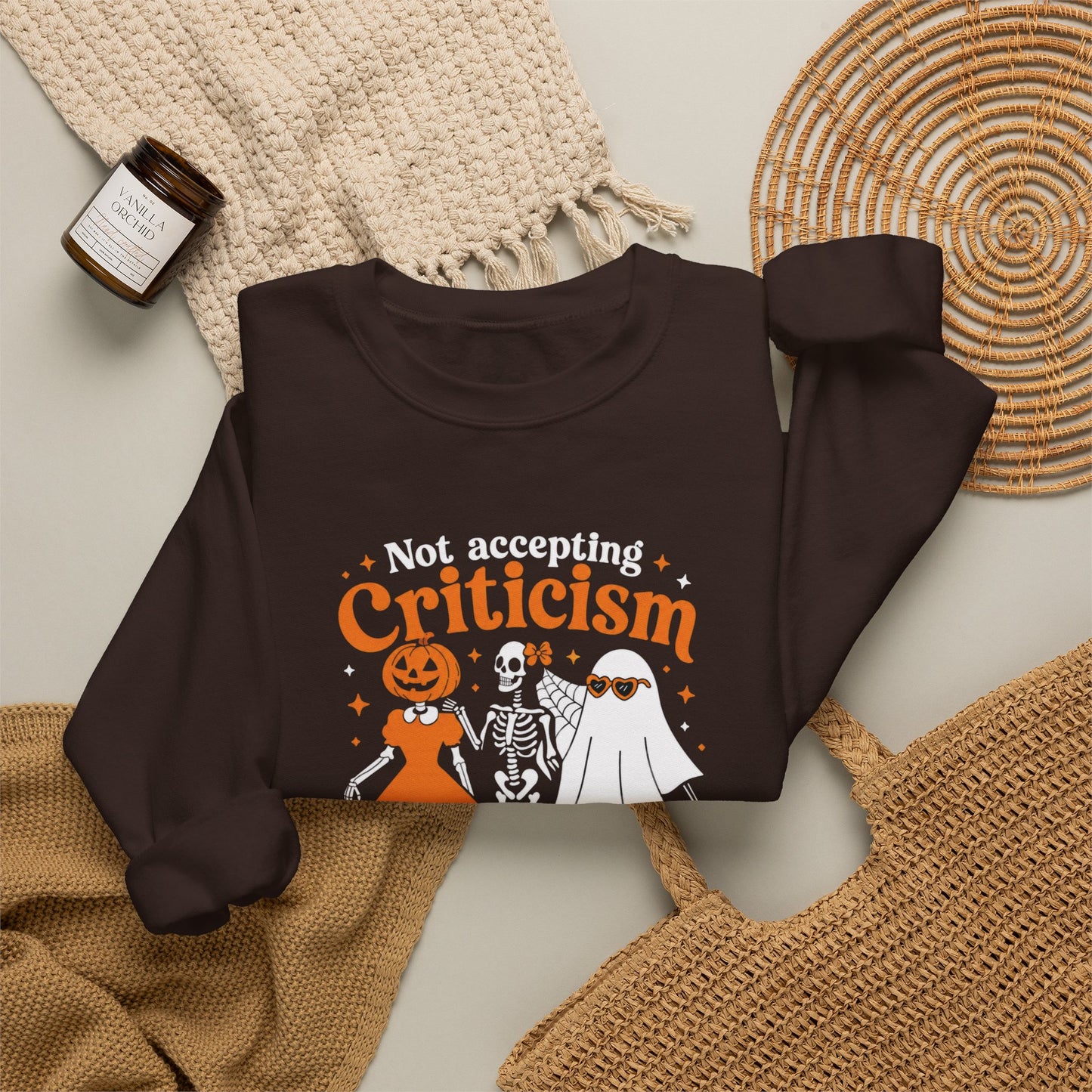 Crewneck Sweatshirt — “Not Accepting Criticism From Those Who Need Exorcism” Halloween Graphic
