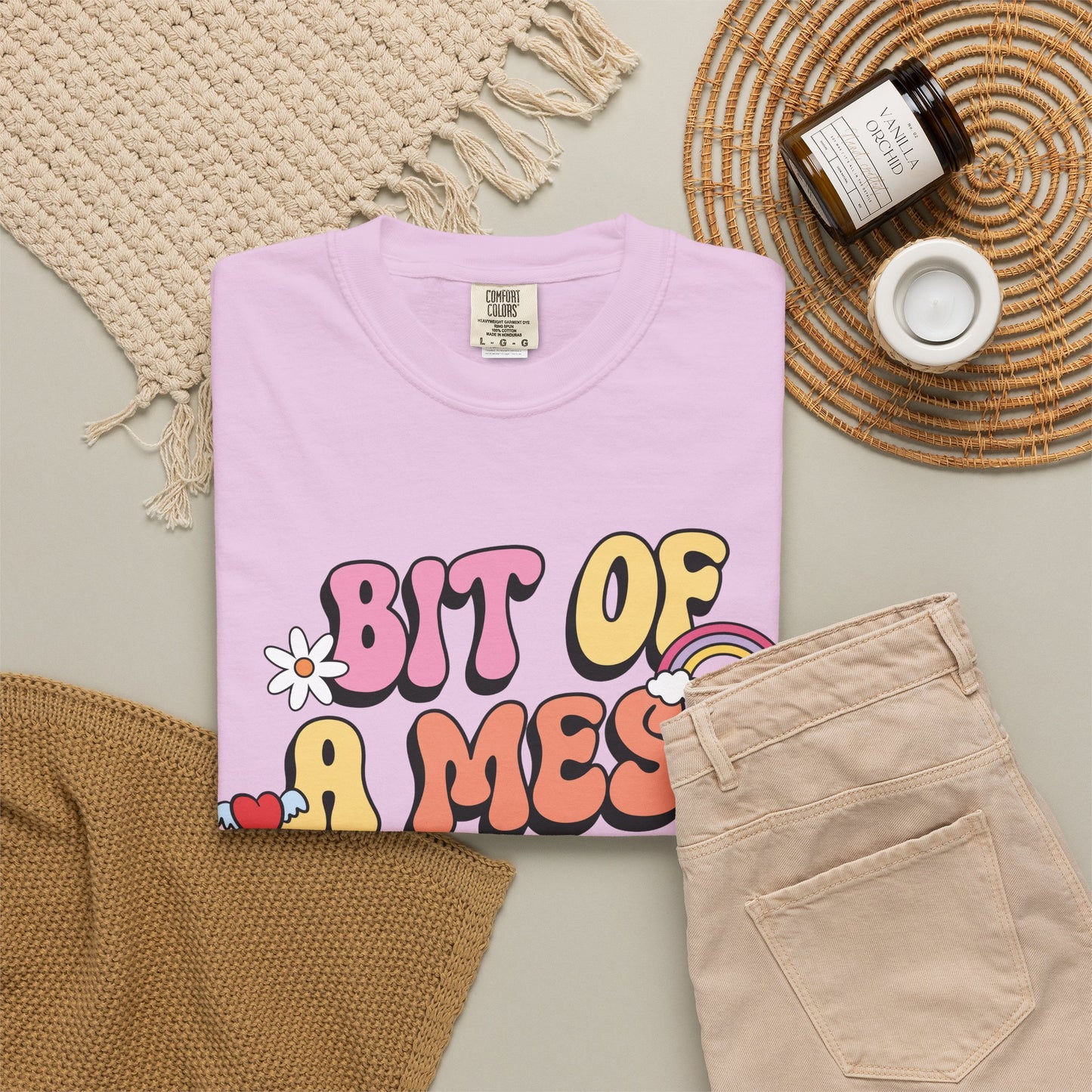 Graphic T-Shirt — "A Bit Of A Mess " Colorful Retro Quote Tee