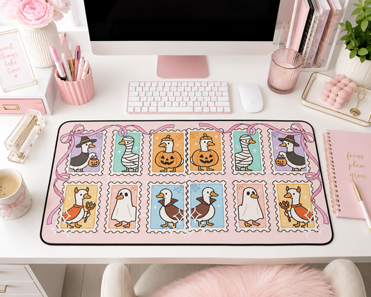 Cute Halloween Goose Desk Mat — Pastel Spooky Stamp Mouse Pad