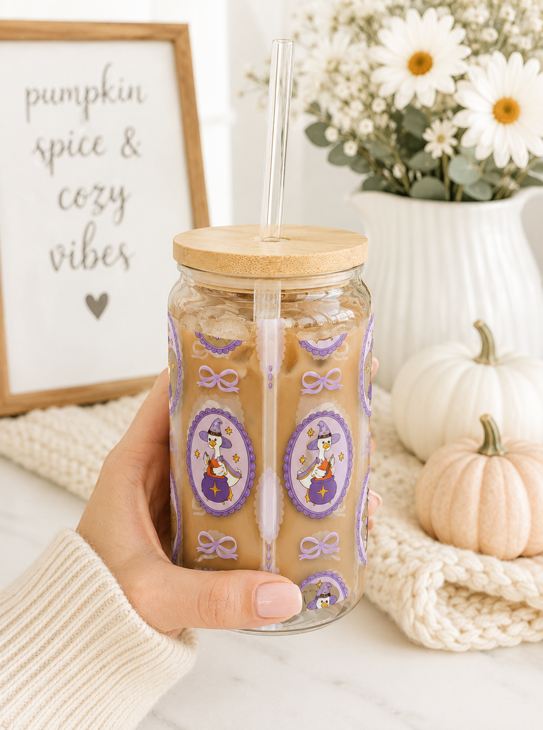 Cute Purple Goose  Glass Tumblr 16 oz