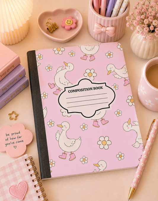 Mr.Goose Composition Book Cute Pink Floral Goose