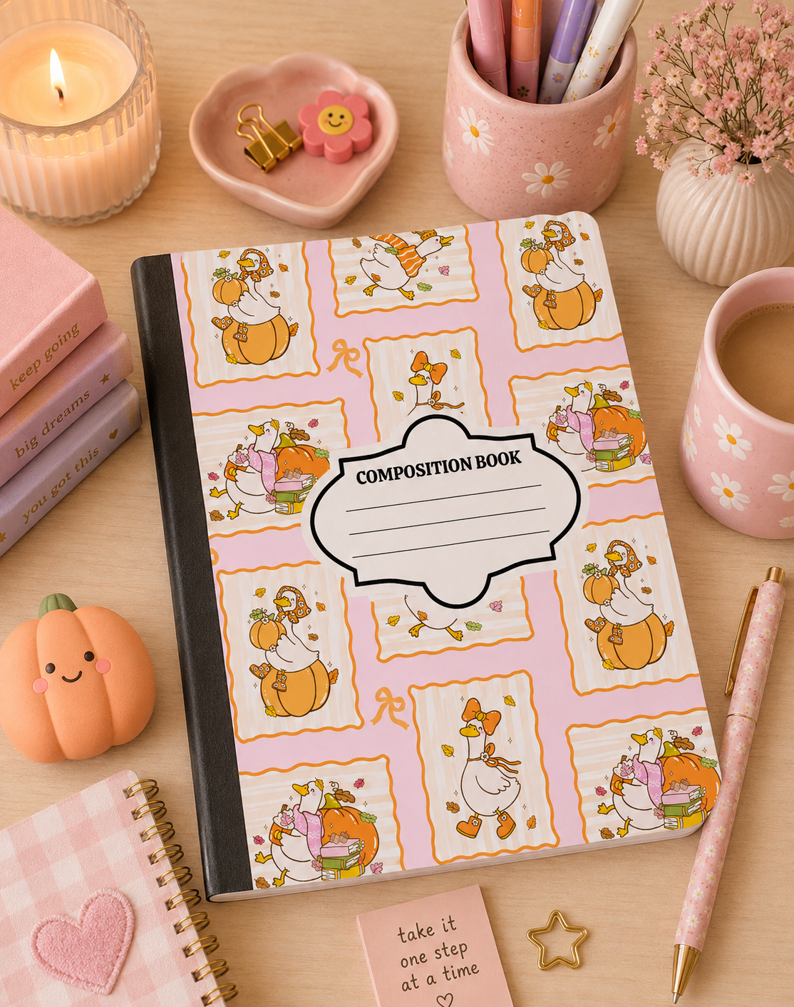 Mr.Goose Composition Book Cute Pink Pumpkin Goose
